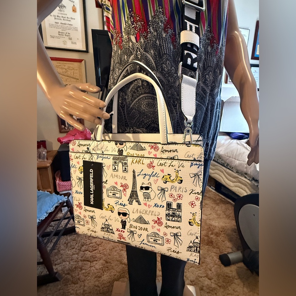 🔥 KARL LAGERFELD Paris Tote with Guitar Strap or shoulder strap carry. Beautiful - Picture 4 of 8